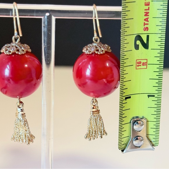 Vintage Style Red Ball & Gold Filigree Tassel Drop Earrings - Picture 4 of 5